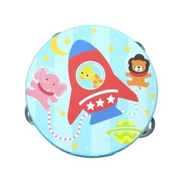 Imagem de Generic Tamborim de madeira Tambor de mão Brinquedo educacional Tamborim de fileiras duplas para crianças cantando, Azul, 15cm