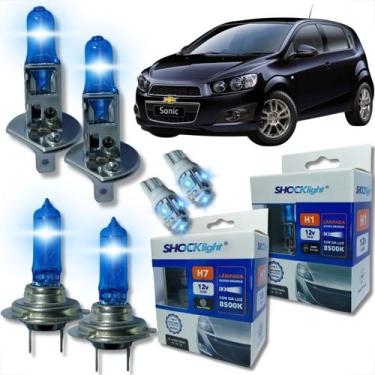Imagem de Kit lâmpada shocklight super branca farol alto baixo e lanterna h1 h7 