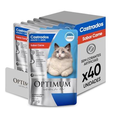 Imagem de Pack Ração Úmida Optimum Sachê para Gatos Adultos Castrados Sabor Carne 85g - 40 unidadaes