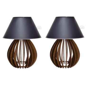 Imagem de Par de Abajur Luminaria mesa de cabeceira Quarto Madeira Marrom - MEGA