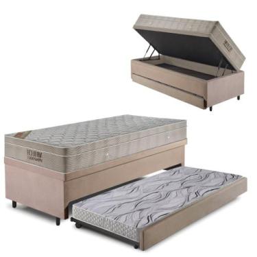 Imagem de Bicama Box Baú 88x188 Suede Bege com Colchão Airtech Ortobom