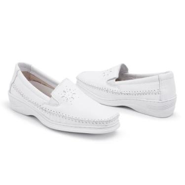 Imagem de Sapato Anabela Feminino Couro Conforto Leve Branco Enfermeira RF3005 -