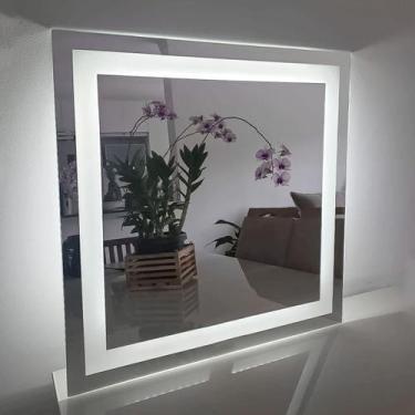 Imagem de Espelho com Led Embutido 70x70 cm Banheiro, Maquiagem, Barbearia, Salã