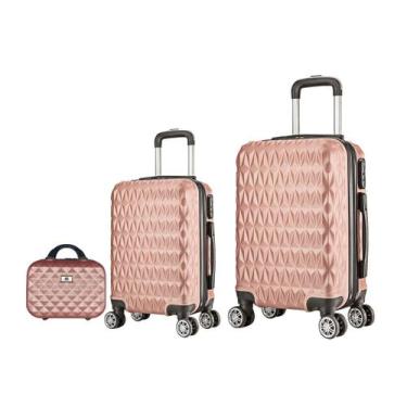 Imagem de Mala de viagem bordo, grande e frasqueira em abs eagle ac74, Rosa