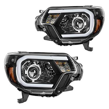 Imagem de PHILTOP Par de montagem de farol adequado para Tacoma 2012-2015, lente transparente refletor âmbar alojamento preto, OE 8115004180, 8115004181, 8111004180, 8111004181, lado do motorista e do