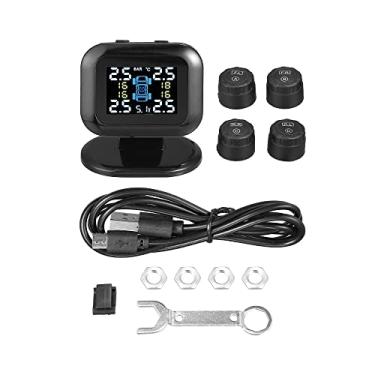 Imagem de X AUTOHAUX Sistema de monitoramento de pressão dos pneus, TPMS, carregador USB, 5 modos de alarme, visor LCD colorido, com 4 sensores externos, pressão de temperatura, universal, para carro, trailer