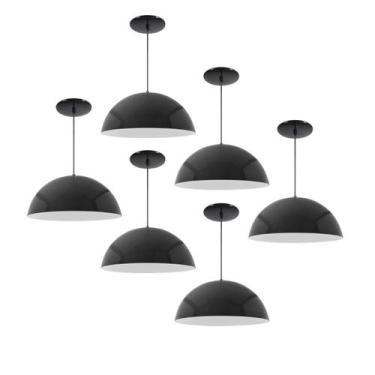 Imagem de Kit 6 Luminária Pendente Meia Lua 50cm Interior Branco Brilho Com Fiaç