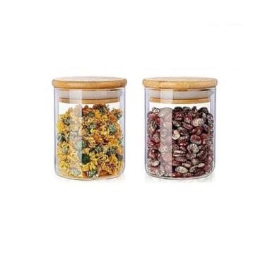 Imagem de Kit 2 Potes Vidro Tampa Bambu Hermético Temperos 200ml - CLASS HOME