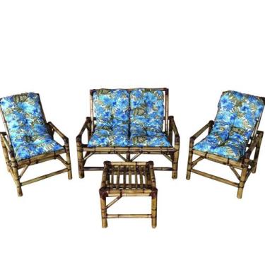 Imagem de Kit Jogo Sofá Cadeira Bambu Varanda 4 Lugares Várias Cores - Compre, F