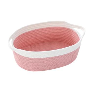 Imagem de Fenteer Cesta de Algodão para Armazenamento, Organizador de Brinquedos Caninos, Cesta de Presente com Alça, Branco Rosa, Tamanho real