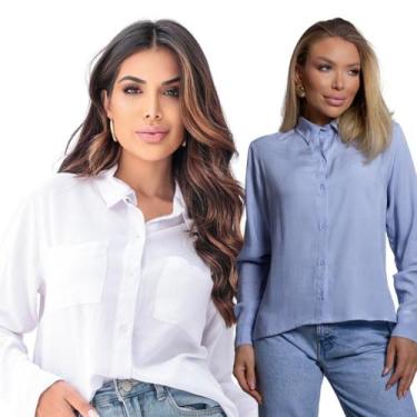 Imagem de Kit 2 Camiseta Social Feminina Manga Comprida Social - Gisele Freitas 