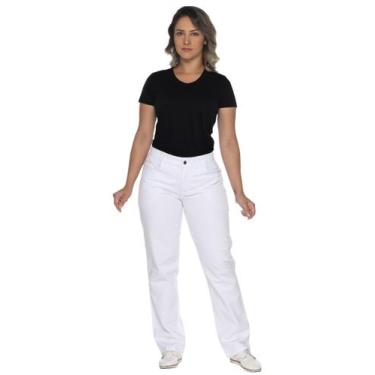 Imagem de Calça branca sarja com elastano feminina - Demorgan Uniformes, Branco,