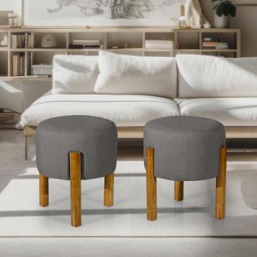 Imagem de Kit 2 Puffs Decoração Sala Pés Madeira Chumbo - Rede Móveis