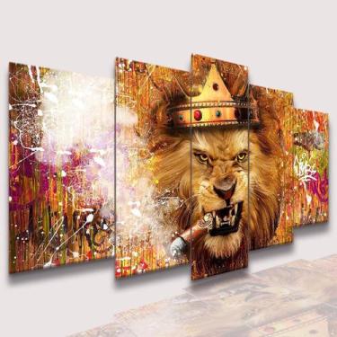 Imagem de lConjunto Quadro Decorativo Mosaico Com Foto Personalizado  Leão  PVC 