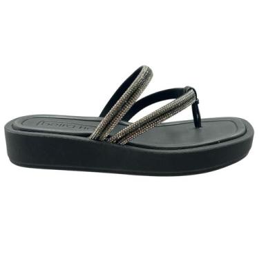 Imagem de Tamanco Feminino Plataforma Dedo Tiras Strass Beira Rio 8487.208, Pret