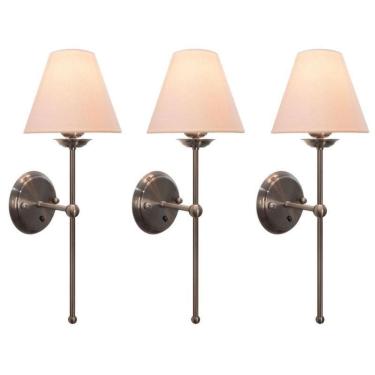 Imagem de Kit 3 Luminárias Parede Cúpula Tecido Algodão Botão Bronze