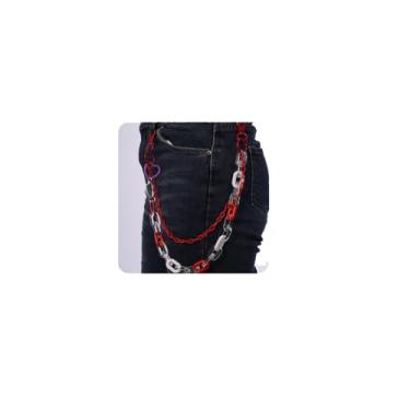 Imagem de YERTTER Corrente de calça de cor acrílica em camadas, corrente gótica, corrente grossa, corrente de jeans, corrente longa, pingente de coração, anel circular, corrente de bolso, hipster, grossa,