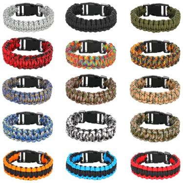 Imagem de JGUF 15 pacotes de pulseiras de paracord para homens, pulseira tática de sobrevivência, pulseiras trançadas camufladas para adolescentes, lembrancinhas de festa de acampamento, equipamento militar,