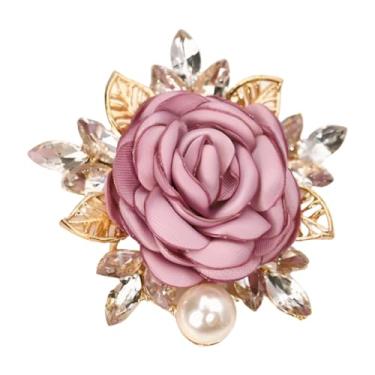Imagem de COLORFUL BLING Broche de pérola de flor rosa elegante para mulheres meninas vintage floral grampos de cabelo broche de roupas saco cachecol decoração xaile alfinetes joias, Metal, Metal