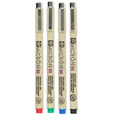 Imagem de SAKURA PIGMA MICRON, pacote com 4 cores essenciais, preto + vermelho + azul + verde, (05)