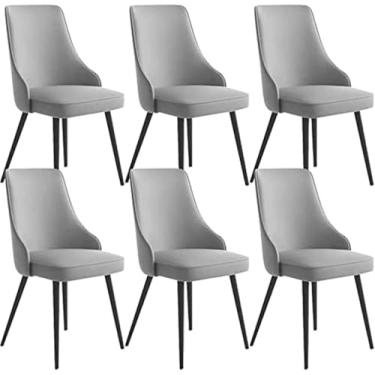 Imagem de Conjunto de 6 cadeiras de jantar de cozinha para casa moderna, cadeiras laterais de sala de estar, cadeiras de couro à prova d'água com pernas de metal, sala de estar, cadeiras de jantar (cor: branco,