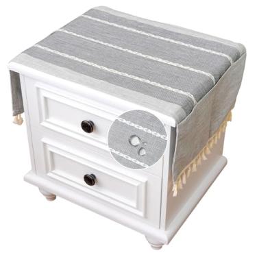 Imagem de SIELUNO Capa para mesa de cabeceira, toalha de mesa retangular de cabeceira com bolsos e borla, toalha de mesa pequena de linho de algodão à prova d'água pequena para TV, armário, lavadora, secadora,