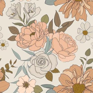 Imagem de VEELIKE Papel de parede floral retrô descasque e cole vintage borboletas peônias papel de parede removível floral 48 cm x 900 cm papel de contato floral autoadesivo para armários gavetas papel de