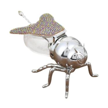 Imagem de IEUDNS Jarra de mel em forma de abelha, dispensador de xarope de vidro com colher, açucareiro novidade para mesa, jantar em casa, festas de cozinha, Café Prata