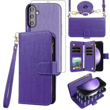 Imagem de Asuwish Capa de celular para Samsung Galaxy S23 FE 5G Carteira com zíper magnética destacável com protetor de tela de vidro temperado alça transversal suporte para cartão S 23 EF S23FE 23S mulheres