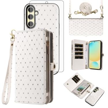 Imagem de Asuwish Capa de celular para Samsung Galaxy S24 FE 5G carteira com zíper destacável com protetor de tela de vidro temperado alça transversal com glitter flip compartimento para cartão S 24 EF S24FE