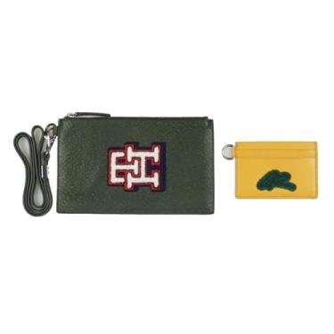 Imagem de Tommy Hilfiger Carteira feminina de couro em relevo verde pequena, americano