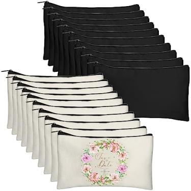 Imagem de Legigo Estojo de lápis de lona DIY em branco – Bolsa de maquiagem, bolsa multiuso de viagem com zíper, bolsas de cosméticos a granel 21,5 cm, Bege + preto, Bolsas de lona DIY - 2 cores - 20 peças