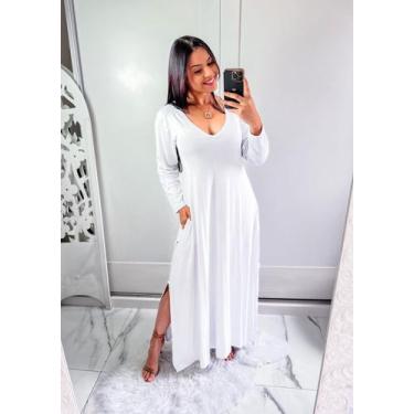 Imagem de Vestido gola V manga longa com bolço e fenda lateral  - Mk Modas, Bran