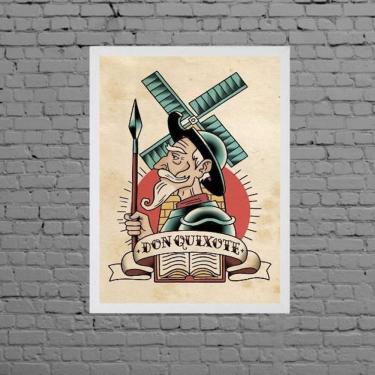 Imagem de Quadro Decorativo Dom Quixote Pop 45x34cm Madeira Branca
