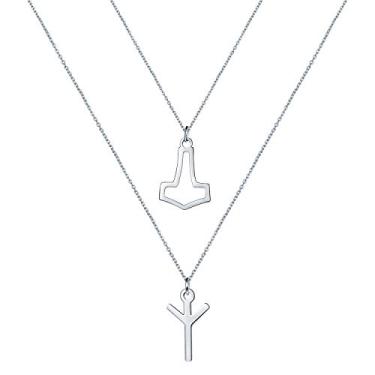 Imagem de 2 peças de pingente Mjolnir de martelo de Thor + The Elder Futhark Runes Mjolnir para mulheres, colar viking, banhado a ouro 18K, fé pagã nórdica, presentes delicados, Metal