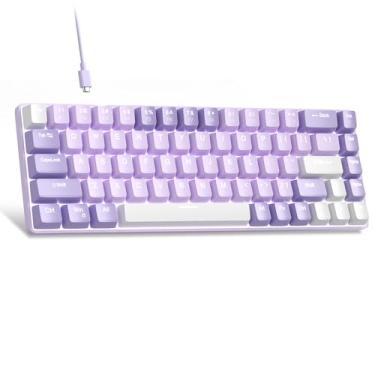 Imagem de Teclado mecânico portátil de jogos 60% MageGee MK-Box, retroiluminação de LED branca, compacto, 68 teclas, mini, com fio, switch vermelho, para escritório, Windows, laptop, PC, Mac, tons de violeta
