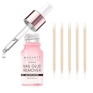 Imagem de Makartt Removedor De Cola Para Unhas Postiças: Removedor Rápido Com 5 Palitos De Madeira, Fácil Com Conta-Gotas, Fórmula Atualizada Com Vitamina E, Sem Acetona, Sem Hema, Para Unhas Postiças, Adesiv