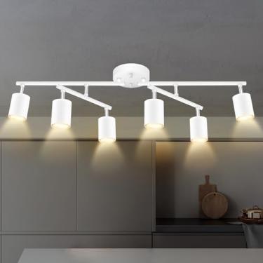 Imagem de Bricosmocon Iluminação De Trilho Branco Para Cozinha, Kit De Teto Com 6 Luminárias De Trilho, Iluminação De Trilho Flexível Moderna De 6 Vias, Luzes Led Industriais Para Sala, Corredor, Quarto (Soqu