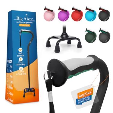 Imagem de BigAlex Bengala Quad, Bengala Dobrável Ajustável Para Homens E Mulheres Com Base Estável De 4 Pontas Para Estabilidade E Equilíbrio Extras, Resistente, Leve, Cabo Macio Com Deslocamento Para Idosos