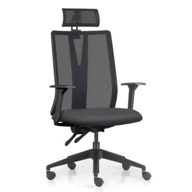 Imagem de Cadeira Escritório Giratória Presidente Flow F02 Base Preta Linho Grafite - Lyam Decor