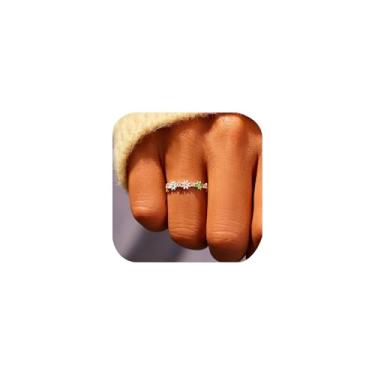 Imagem de Pequeno anel de margarida floral multicolorido para mulheres, elegante, estilo diário, ajuste confortável, girassol, esmaltado, anel de flor minúscula, presente de amizade, zircônia cúbica, prata