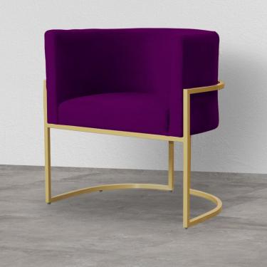 Imagem de Poltrona Decorativa Estofada Base de Ferro Sala Luana Veludo Roxo - lm decor
