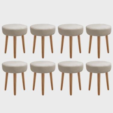 Imagem de Kit 08 Banqueta Alta Julia Industrial 55cm Pé Palito Imbuia Corino Bege - Ahz Móveis