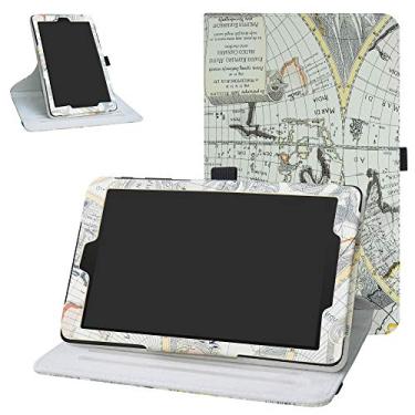 Imagem de Bige Capa para Alcatel Joy Tab giratória, suporte rotativo de 360 graus com capa de padrão fofo para tablet T-Mobile Alcatel Joy Tab 20.3 cm /Alcatel 3T 20.3 cm, mapa branco