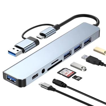 Imagem de Hub USB C 7 em 1 Adaptador Multiportas com 3x USB 3.0, Leitor Cartão SD/TF, Entrada Áudio 3.5mm, Carregamento Rápido Tipo C, para Notebook, MacBook, PC e Android