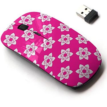 Imagem de Mouse sem fio de 2,4 G com design de padrão fofo para todos os laptops e desktops com nano receptor - pôster de flores fofo