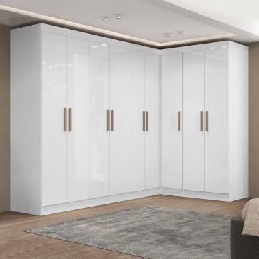 Imagem de Guarda-roupa Modulado de Canto 9 Portas e 2 Gavetas Paris Branco