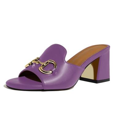 Imagem de anteikira Sandálias femininas quadradas de bico aberto com fivela sem cadarço, salto alto, grosso, salto alto sem costas nuas, salto alto para mulheres, moda verão, Roxa, 36