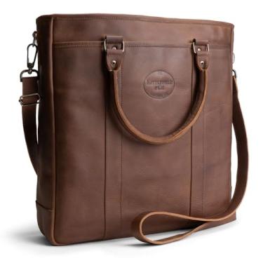Imagem de Littlefield & Co., Pasta vertical e portadora de laptop, bolsa de fácil acesso para trabalho, viagens e viagens de viagem, feita à mão, marrom Bourbon, Marrom bourbon, Unique