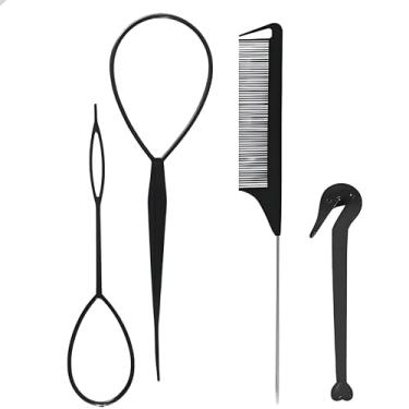 Imagem de Kit 4 Acessórios para Penteado Pente Agulhas e Tira Laço Baby Hair Penteado Infantil Penteado Adulto (Preto)
